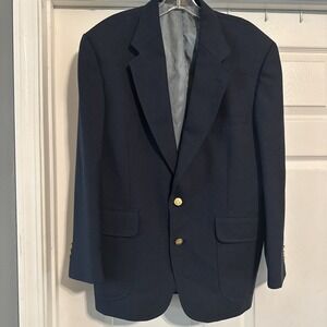 Stafford Blazer Men 40S Blue Gold Shield Buttons Classic Woven Jacket Wool Blend